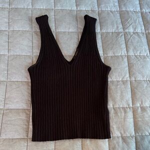 Quince Black Ribbed Knit Sleeveless Top